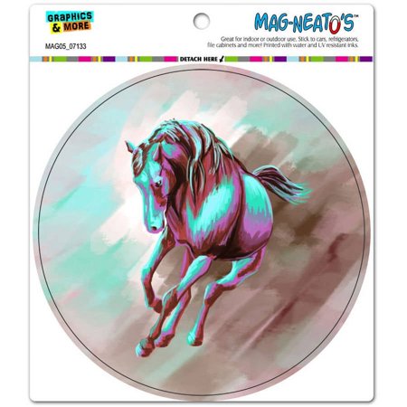 Horse Running Painting Aqua Pink Circle Automotive Car Refrigerator Locker Vinyl Magnet