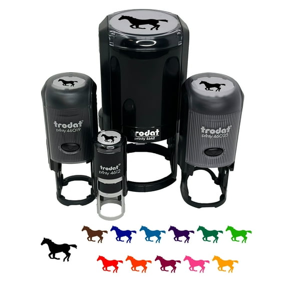Horse Running Solid Self-Inking Rubber Stamp Ink Stamper - Brown Ink - Mini 1/2 Inch