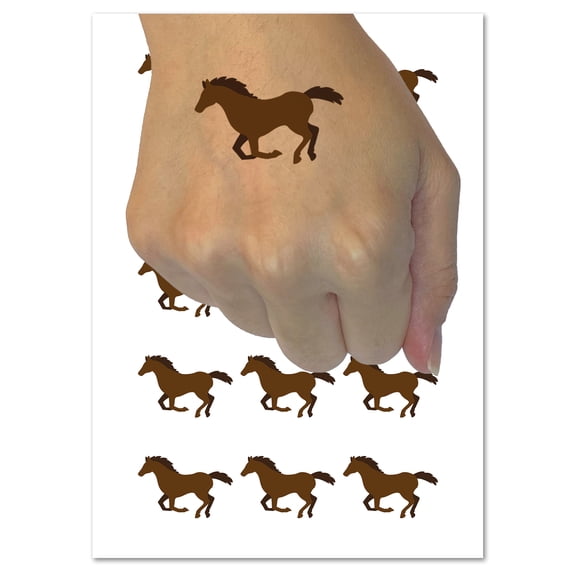 Horse Running Solid Water Resistant Temporary Tattoo Set Fake Body Art Collection - 54 1" Tattoos (1 Sheet)