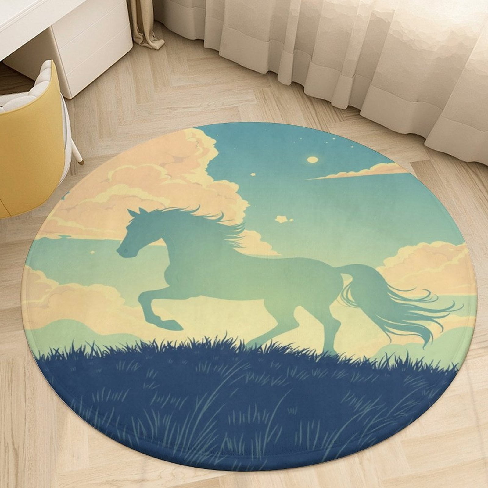 Horse Running Sunset Sky Area Rug Round Carpet Rug for Living Room ...