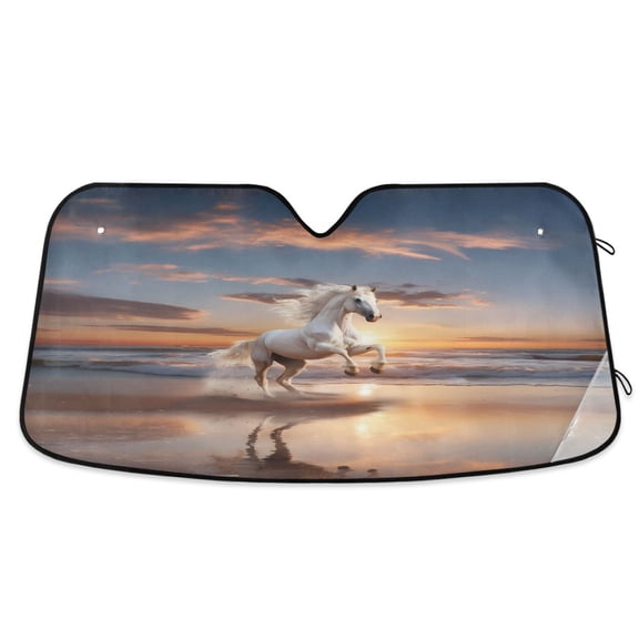 Horse Running on Beach Car Windshield Sun Shade Foldable Car Front Window Visor Heat and UV Protection 53x23.5