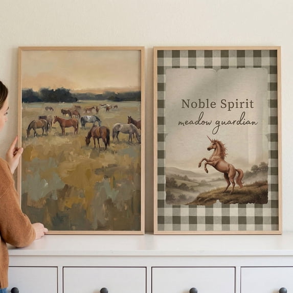 Horse Rustic Meadow Grazing Equestrian Unicorn Farmhouse Animal Lover ...