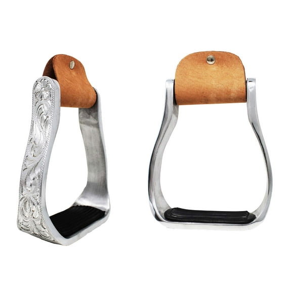 Horse Saddle Aluminium Western Riding SS Stirrups Leather Tread 51153