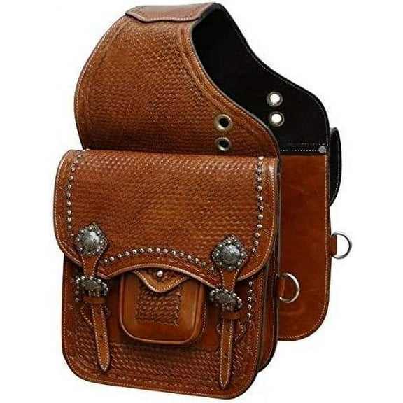 Horse Saddle Bag Cowhide Genuine Leather Western Equestrian Trail Simple Horse Saddle Bag Pack Equipment Horse Saddle Bags Size: 10 L x 10 W x 3 D