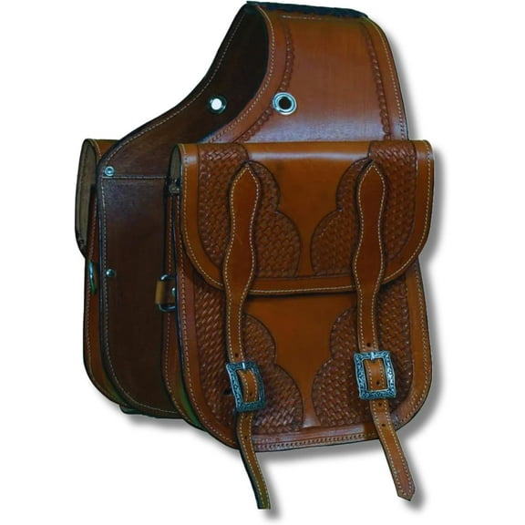 Horse Saddle Bag Cowhide Genuine Leather Western Equestrian Trail Simple Horse Saddle Bag Pack Equipment Horse Saddle Bags Size: 10 L x 10 W x 3 D