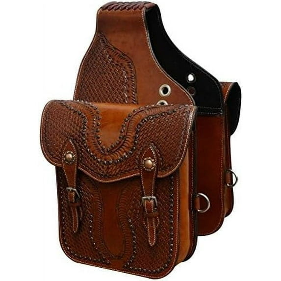 Horse Saddle Bag Cowhide Genuine Leather Western Equestrian Trail Simple Horse Saddle Bag Pack Equipment Horse Saddle Bags Size: 10” L x 10” W x 3 ½” D