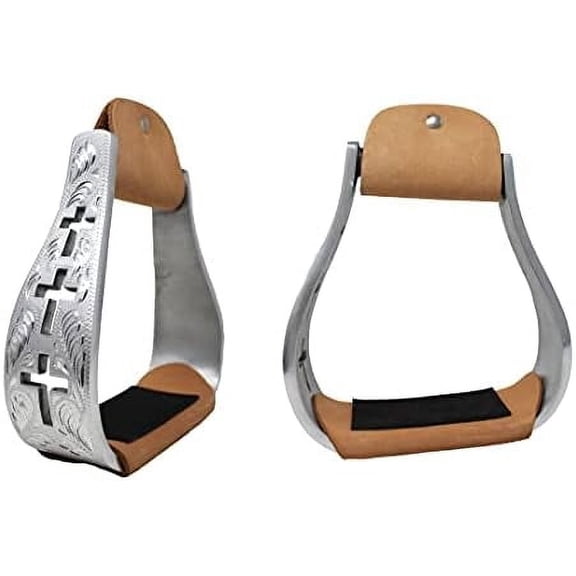 Horse Saddle Stirrups Western Cross Engraved Angled Aluminum Stirups Knee 51218$$Sport & Recreation Other