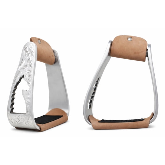 Horse Saddle Stirrups Western Lightweight Aluminum Angled Engraved Standing Horse Cut-Out Stirrups 51216