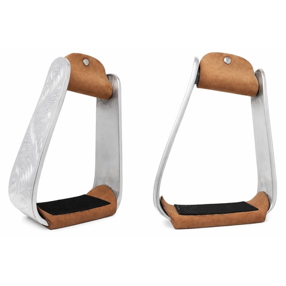 Horse Saddle Stirrups Western Saddle Engraved Aluminum Angled Slanted Bell 51188