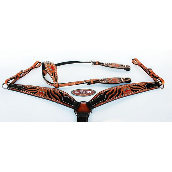 Horse Saddle Tack Bridle Western Leather Headstall BreastCollar 78129A