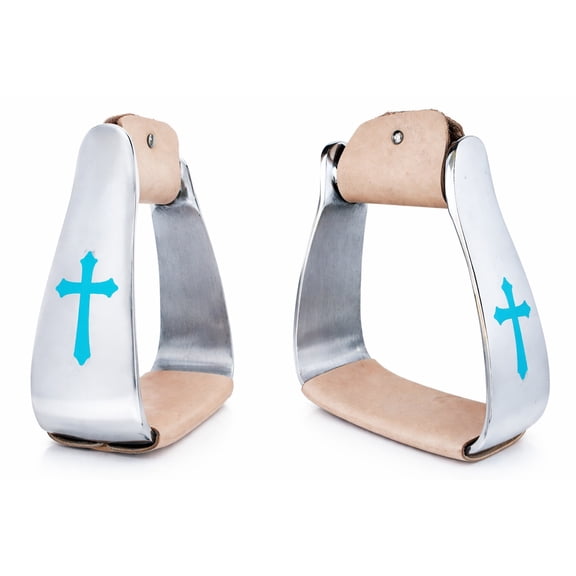 Horse Saddle Turquoise Cross Angled Slanted Aluminum Stirrups 5135L