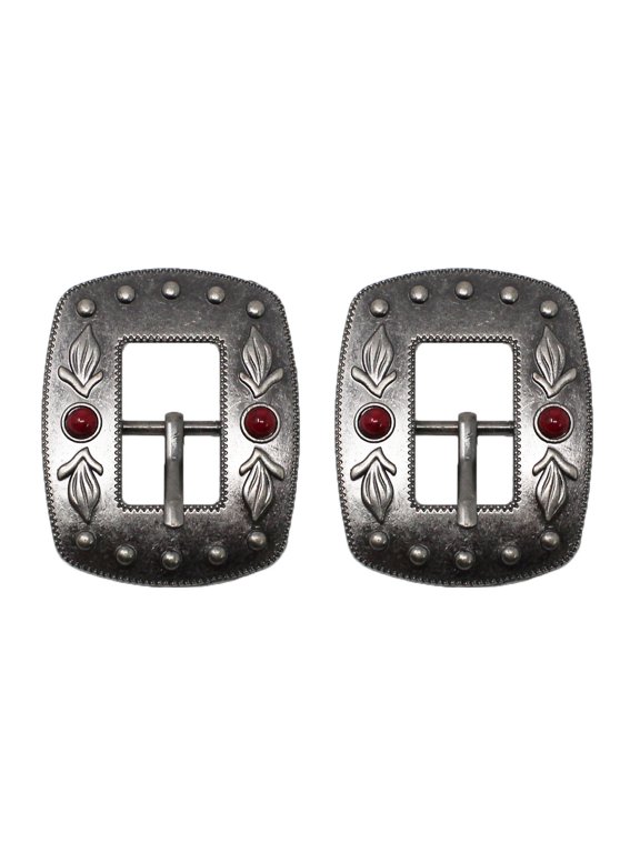 Horse Set of 2 Tack 3/4" Antique Nickle Finish Buckles w/ Red Stones 5835