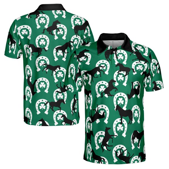 Horse Shamrock Horse Shoes Pattern Men's Polo Shirt S-5XL