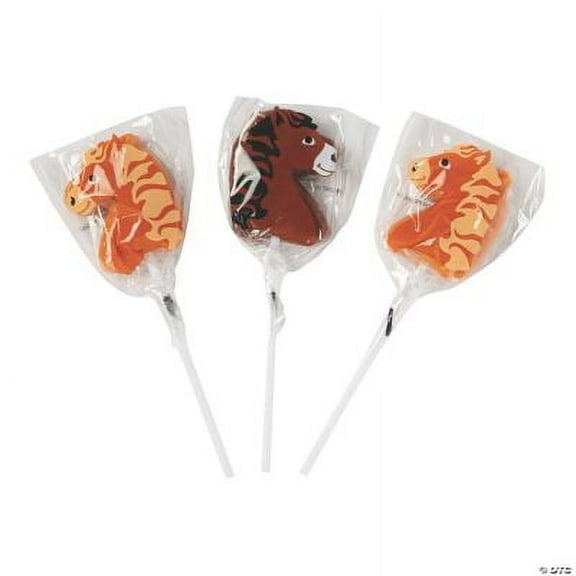 Fun Express Horse Shaped Lollipop Suckers - Fun and Colorful Candy Treats for Kids Parties Birthdays Events & Favors - Individually Wrapped Themed Parties Celebrations & Goodie Bags - 12 Pieces