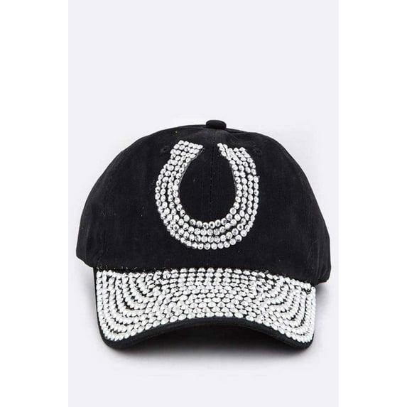 Horse Shoe Crystal Embellished Cotton Cap