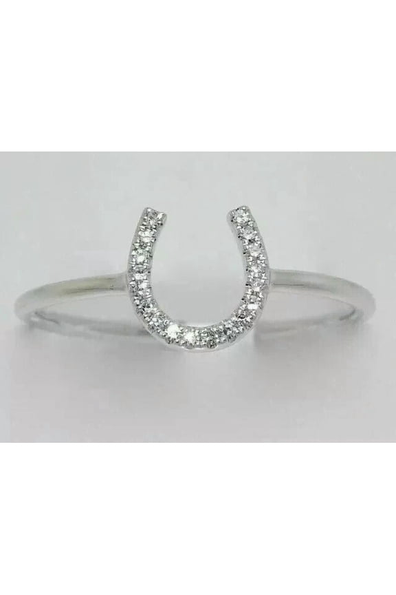 Horse Shoe Ring 14k White Gold Plated 1.00 Ct Round Cut Lab-Created Diamond