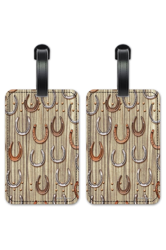 Horse Shoes (tan) - Image by Dan Morris - Luggage ID Tags / Suitcase Identification Cards - Set of 2