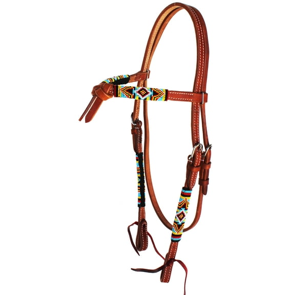 Horse Show Bridle Western Leather Headstall Beaded Overlay Knotted Browband 79RT03HB