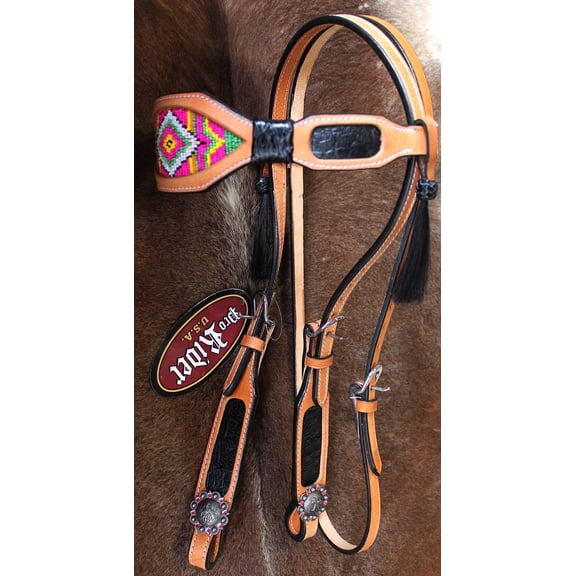 Horse Show Bridle Western Leather Headstall Hand Beaded Tack Rodeo 7901H