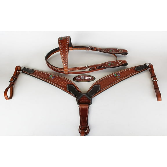 Horse Show Saddle Tack Rodeo Bridle Western Leather Headstall Breast Collar 7864