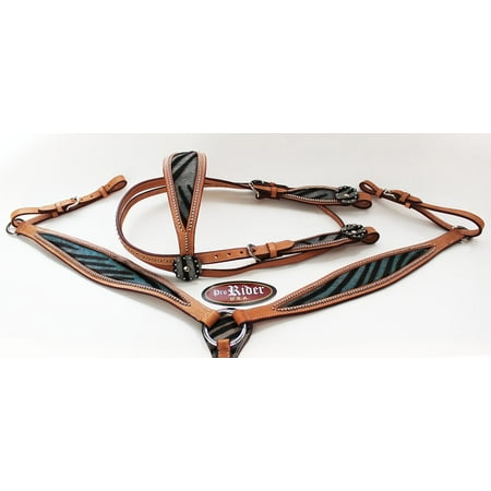 Horse Show Tack Bridle Western Leather Headstall Breast Collar Blue 8427