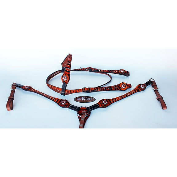 Horse Show Tack Bridle Western Leather Headstall Breast Collar Orange 8917