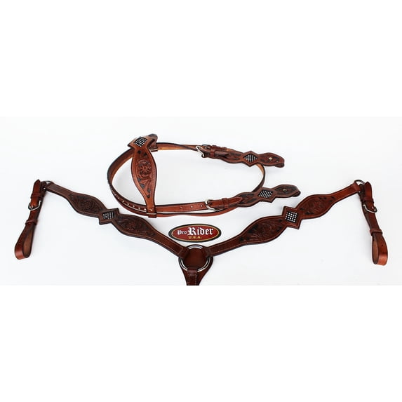 Horse Show Tack Bridle Western Leather Rodeo Headstall Breast Collar Brown 8563