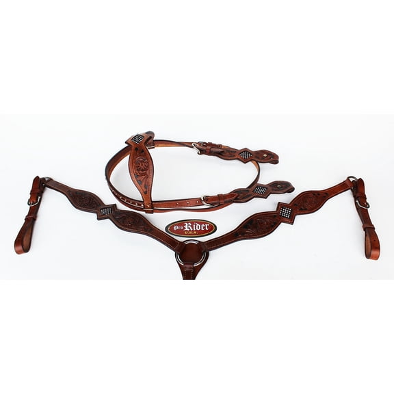 Horse Show Tack Bridle Western Leather Rodeo Headstall Breast Collar Brown 8563