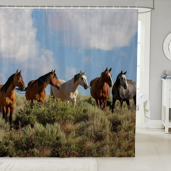 Horse Shower Curtain for Girls Boys Children 3D Wild Animal Bathroom Shower Curtain Set Decorative Farmhouse Theme Bath Curtain Wildlife Waterproof 72"x84"