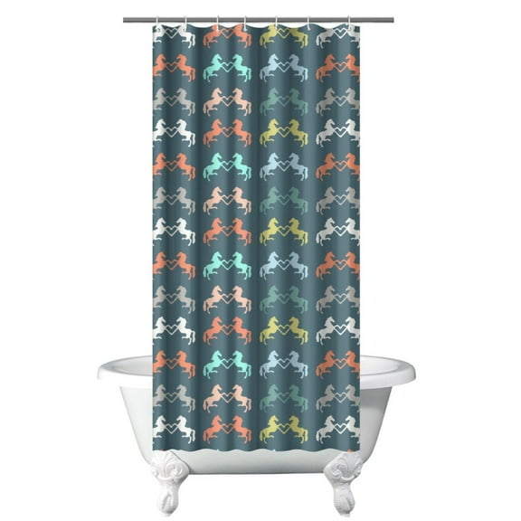 Horse Shower Curtain Waterproof Bathroom Curtain with 12 Hooks - Wild Horse & Flower Print Fade-Resistant Fabric 36x72 Inches for Farm & Rural Decor