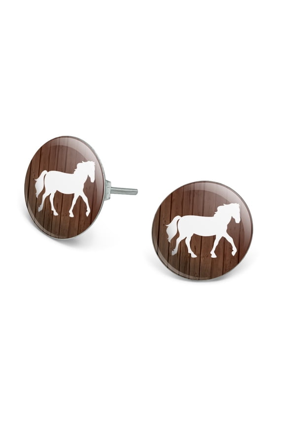 Horse Silhouette Cowboy Western Novelty Silver Plated Stud Earrings