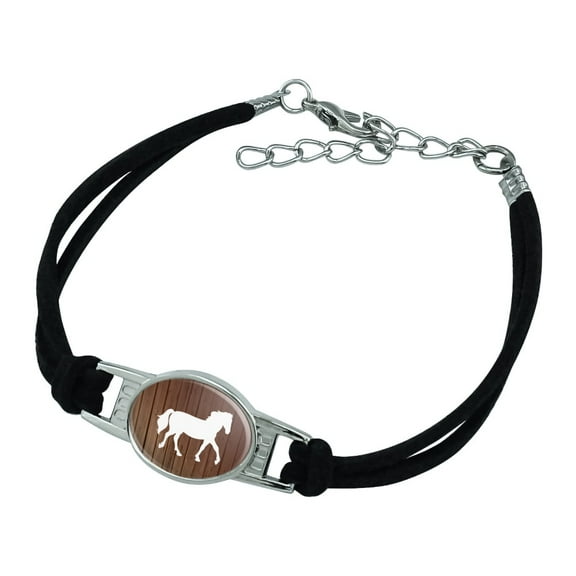 Horse Silhouette Cowboy Western Novelty Suede Leather Metal Bracelet