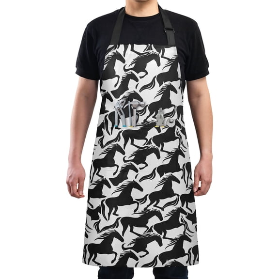 Horse Silhouette Kitchen Apron with 2 Pockets Adjustable waterproof Cooking Aprons for Women Men Chef