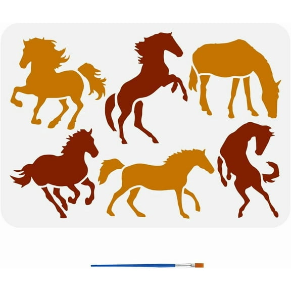 Horse Silhouette Painting Stencil with Brush 8.3x11.7inch Horse Pattern Template Reusable Galloping Horse Pattern Stencil Animal Theme Template for Painting on Wood Fabric Clothes Colorful