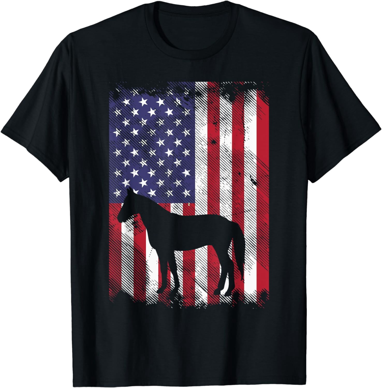 Horse Silhouette US Flag Vintage Riding Patriotic Equestrian Cotton T ...