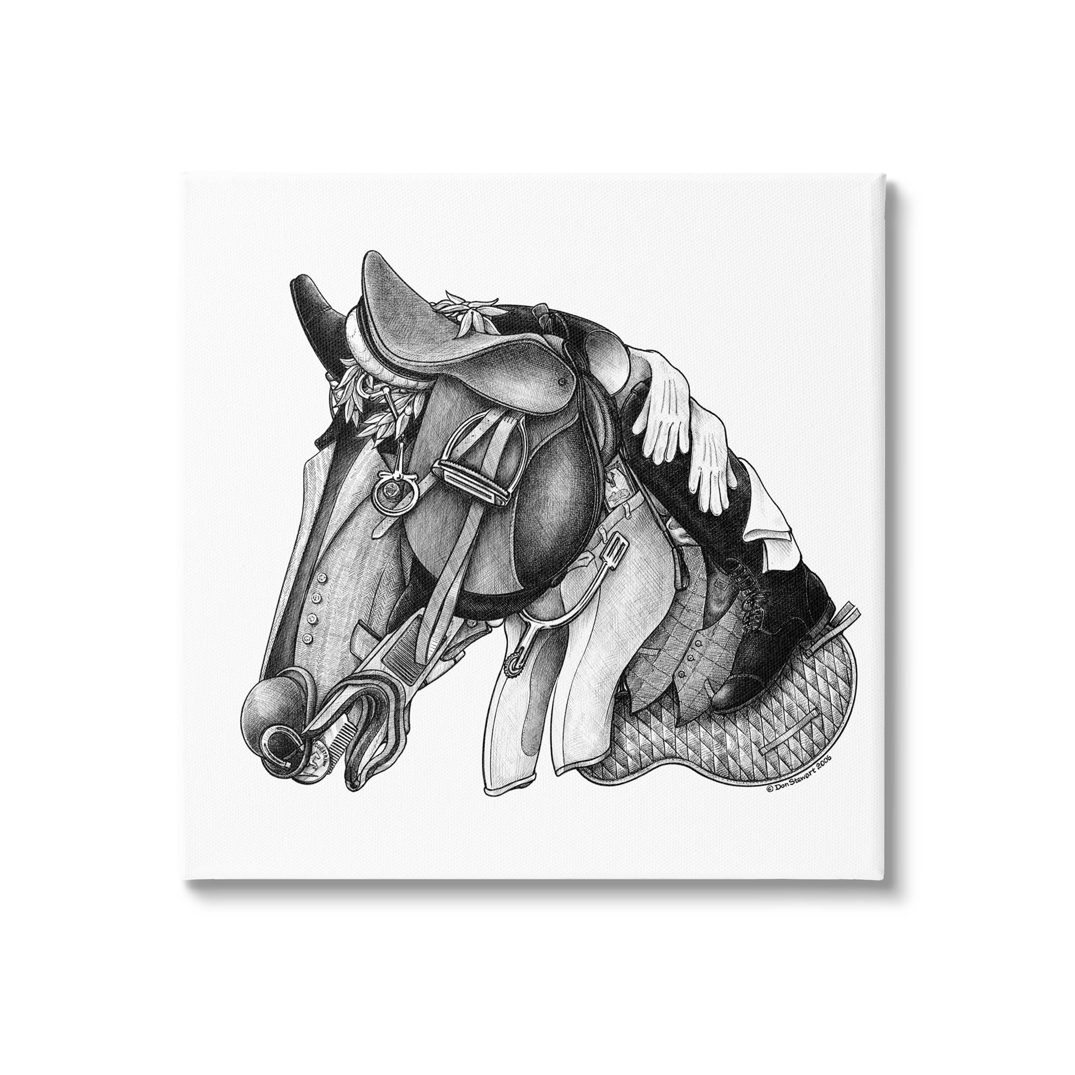 Horse Silhouette Vintage Jockey Equipment Animals & Insects Graphic Art Gallery Wrapped Canvas Print Wall Art
