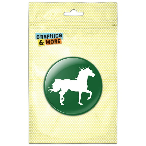 Horse Silhouette Wild Mane Trotting Green Pinback Button Pin Badge