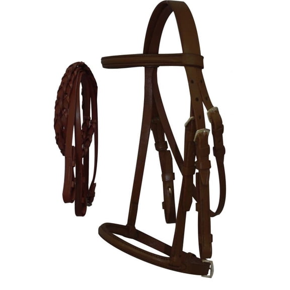 Mini Size English Browband Leather Headstall w/ Reins