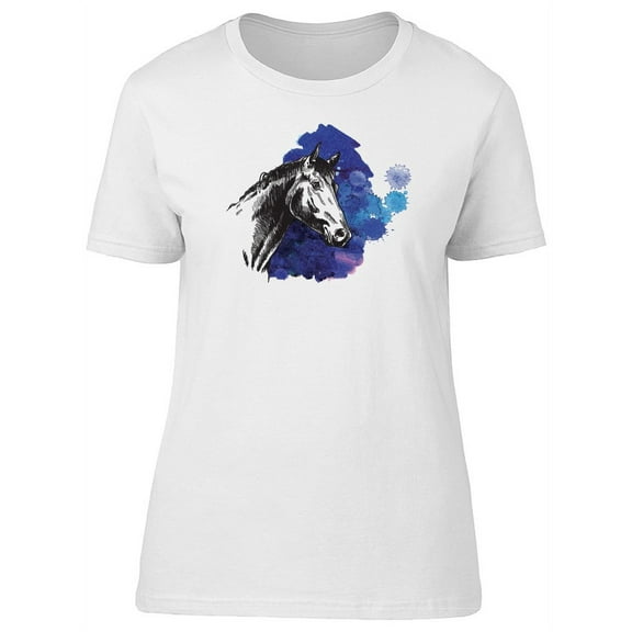Horse Sketch And Watercolor T-Shirt Women -Image by Shutterstock, Female Large