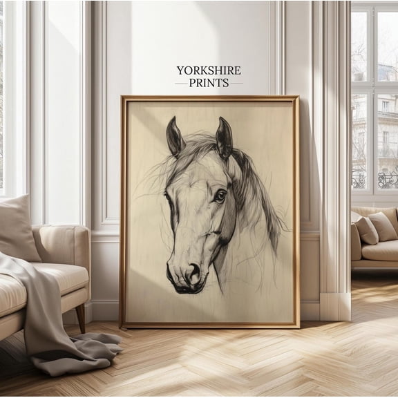 Horse Sketch Print, Equestrian Farmhouse Wall Art Home Decor #3987, 12x18 UNFRAMED