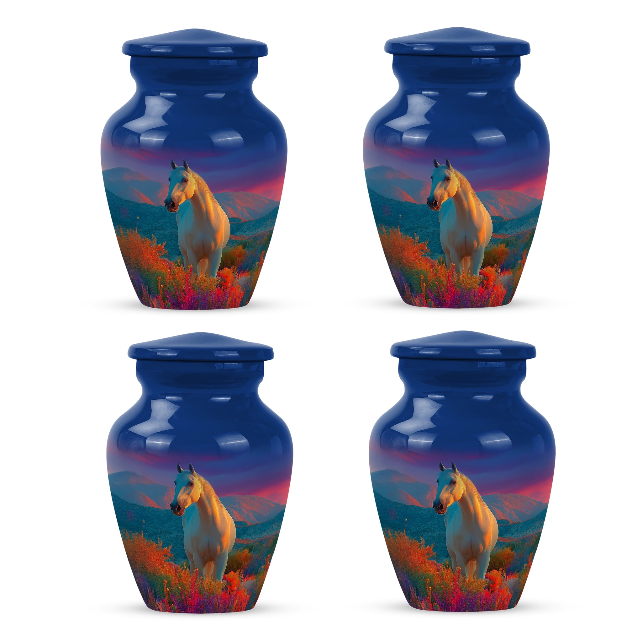 Horse Small Urn For Ashes For Women, Decorative Funeral Urns For Ashes Mom & Dad, Cremation Urns For Human Ashes Adult Man (Size:- 3 Inch Set Of 4)