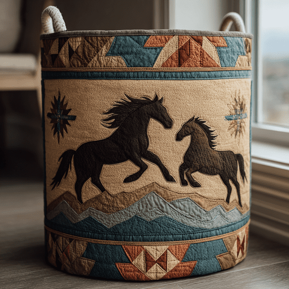Horse Spirit Quilted Laundry Basket, Clothes Hamper Storage Bag, Housewarming Gift Ideas, Gift For Mom