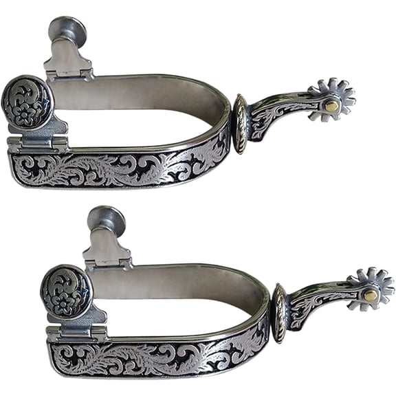 Horse Spurs for Cowboy Boots:Stainless Steel Exquisite Engraved Pattern Horse Boot Spurs,Western Cowboy Spurs for Horse Training,Equestrian Gear Accessories,1Pair