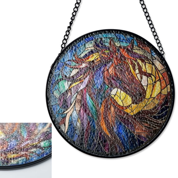 Horse Stained Glass Suncatcher, Abstract Diamond Window Panel