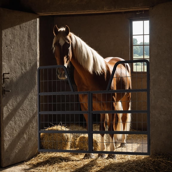 Horse Stall Gate, With Heavy Duty Alloy Steel Frame, Durable Farm Gate with Thicken Power Coating, Ease of Assembly Stall Guard for Horse, Ventilation Barn Stall Gate for Horse (48"L × 32"H)