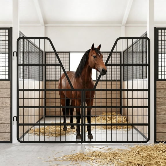 Horse Stall, Heavy Duty Steel Livestock Gate, Farm Gate with 0.8 Inch Thick Frame, Easy 3Step Assembly TwoWay Door for Stable.