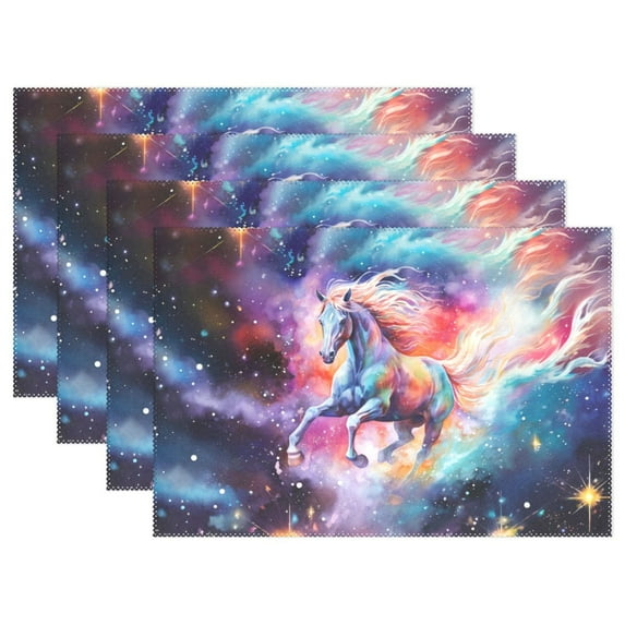 Horse in Starry Sky 12×18 inch Placemats Heat Resistant Washable Foldable Rectangular Placemats Set Decoration Indoor Outdoor for Kitchen Dining Table 4PCs