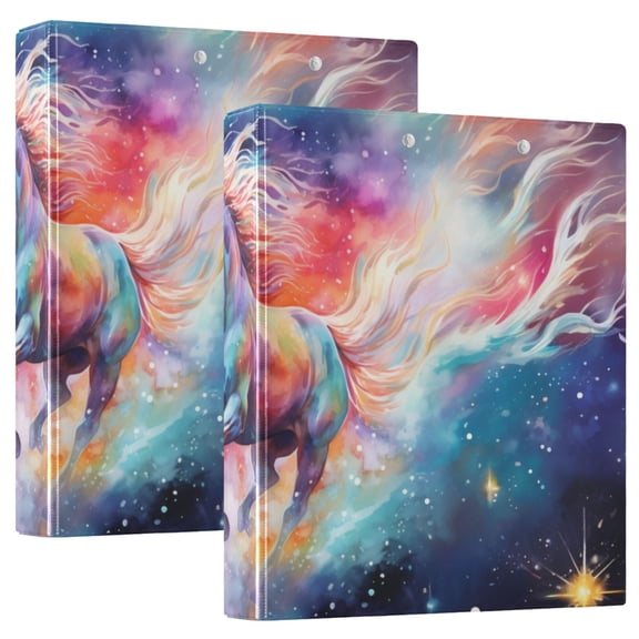 Horse Starry Sky 3 Ring Binders 1.5 inch Hardcover File Folders with Interior Pockets A4 Size Organizer for School Office Hospital