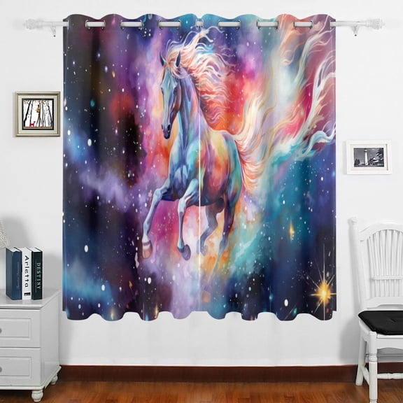 Horse Starry Sky Curtains Black Out 63 Inch Length Curtains for Sliding Glass Doors Bedroom Living Room 2 Panels Set