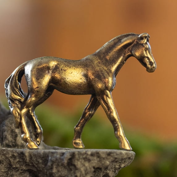 Horse Statue Copper Alloy Vintage Desktop Animal Sculpture Home Decor 1 Pc, Bronze